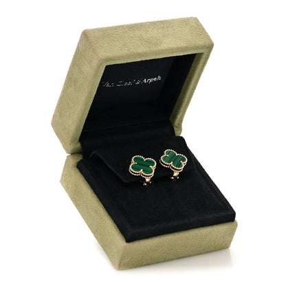 Van Cleef & Arpels 18K Yellow Gold Malachite Vintage Alhambra Earrings