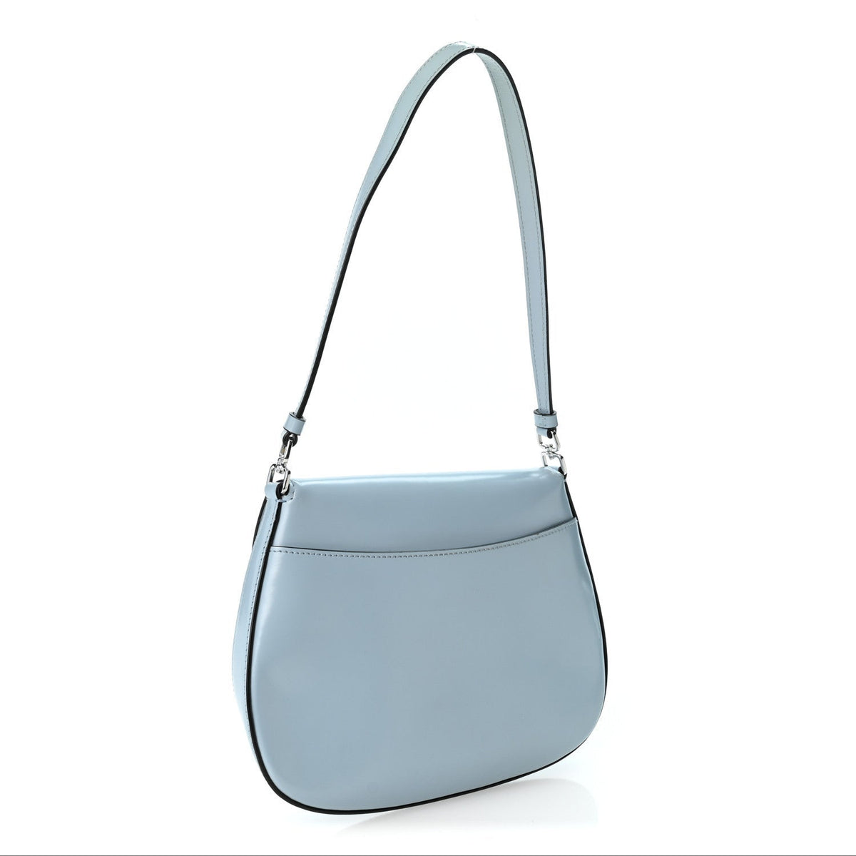 Prada Spazzolato Cleo Flap Shoulder Bag Celeste Black