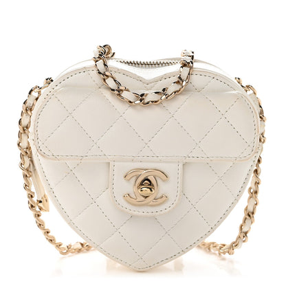 Chanel Lambskin Quilted CC In Love Heart Clutch With Chain White