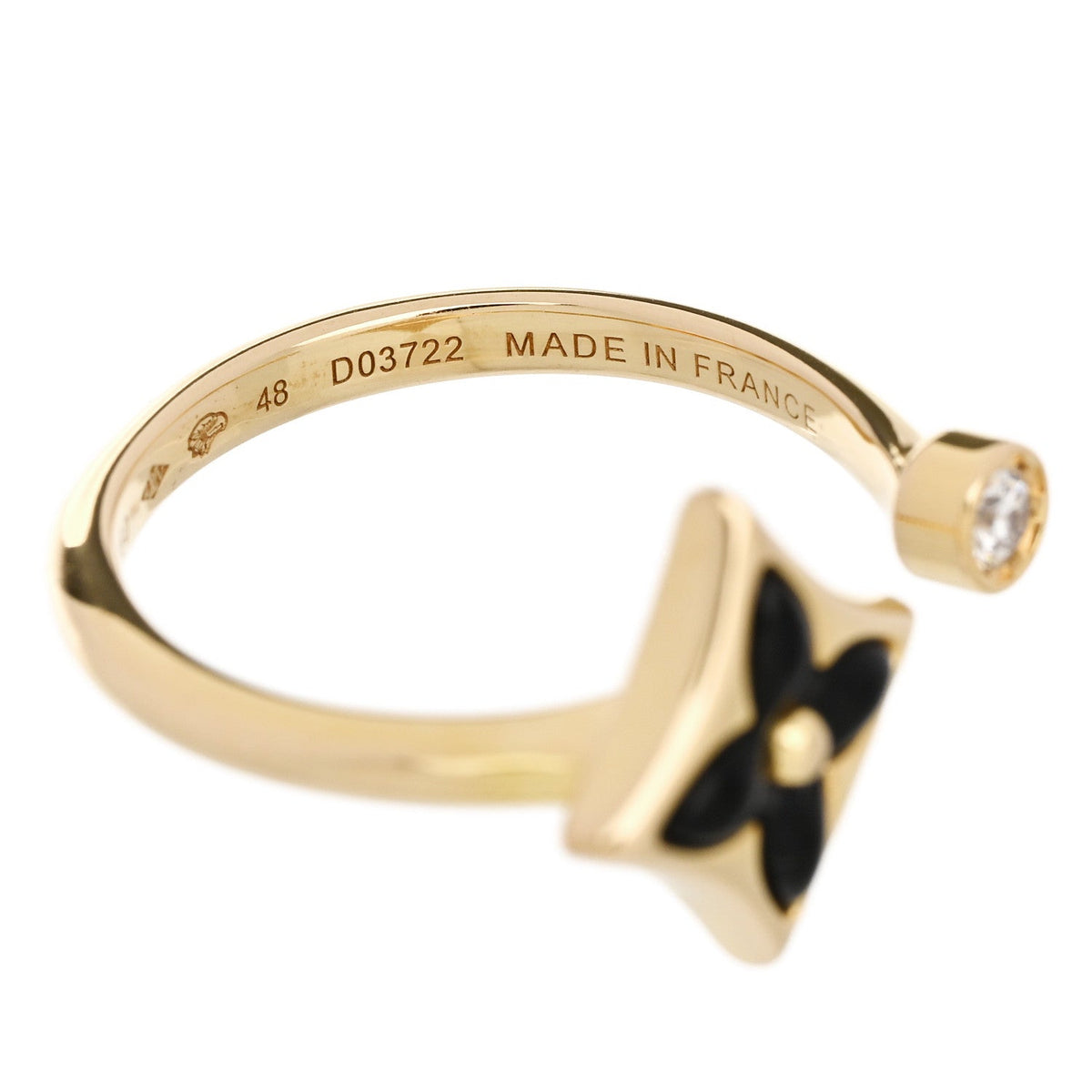 Louis Vuitton 18K Yellow Gold Diamond Onyx Blossom Ring 48 4.5
