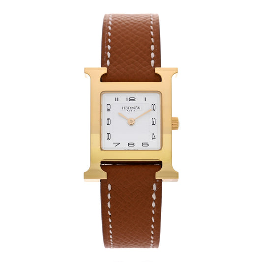 Hermes Stainless Steel Epsom Women's 21mm Heure H Watch Gold