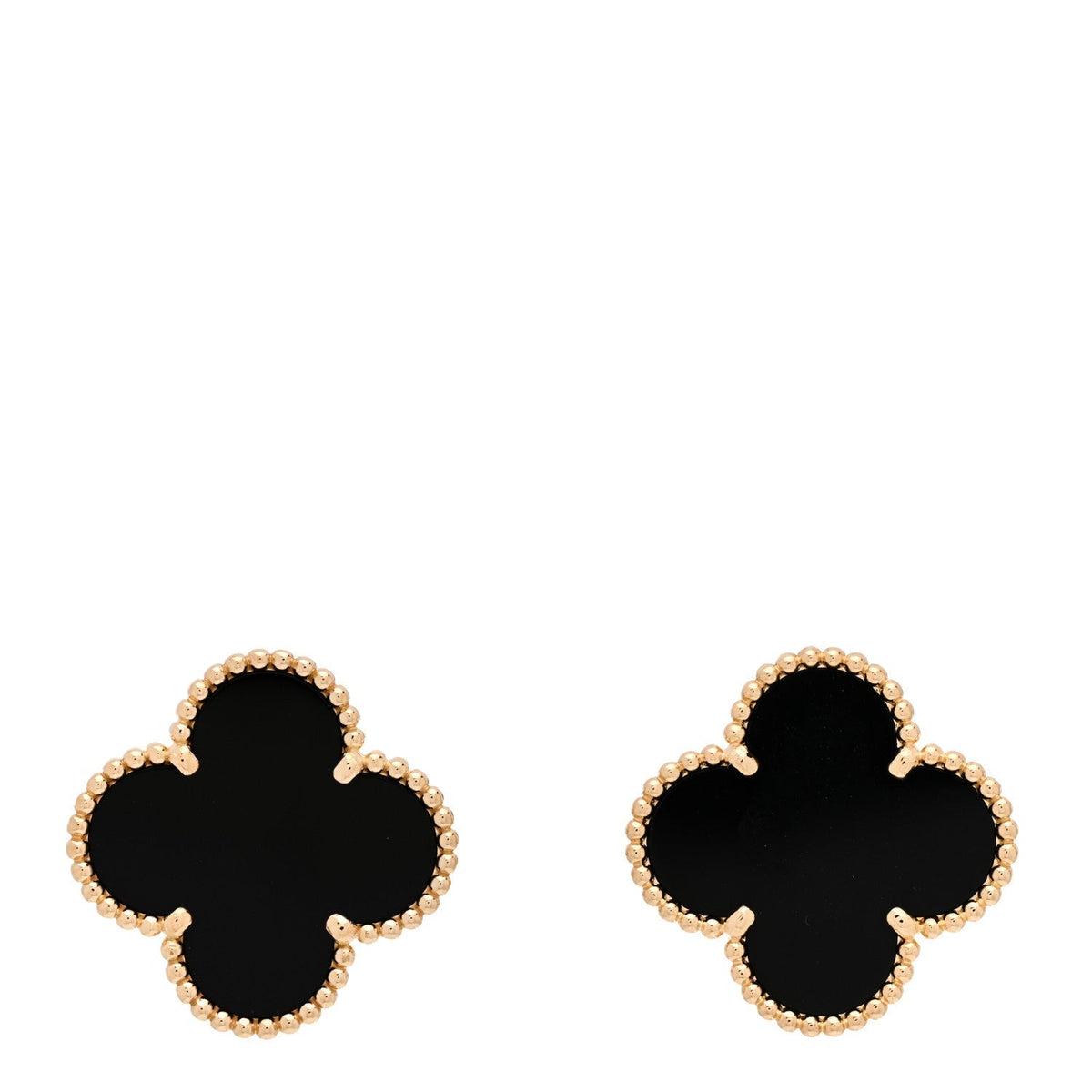 Van Cleef & Arpels 18K Yellow Gold Onyx Magic Alhambra Earrings Black