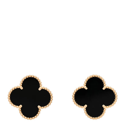 Van Cleef & Arpels 18K Yellow Gold Onyx Magic Alhambra Earrings Black