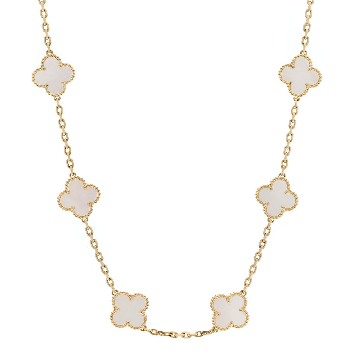 Van Cleef & Arpels 18K Yellow Gold Mother of Pearl 10 Motifs Vintage Alhambra Necklace