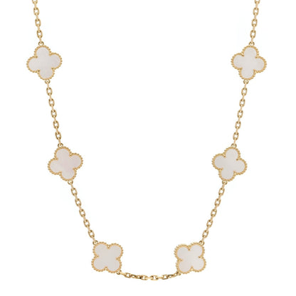 Van Cleef & Arpels 18K Yellow Gold Mother of Pearl 10 Motifs Vintage Alhambra Necklace