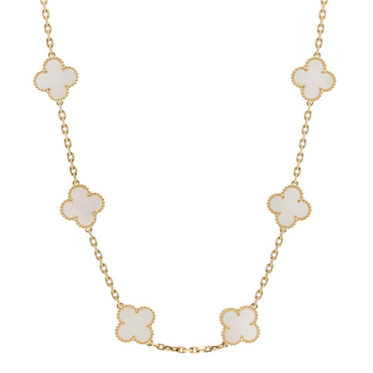 Van Cleef & Arpels 18K Yellow Gold Mother of Pearl 10 Motifs Vintage Alhambra Necklace 42.5cm