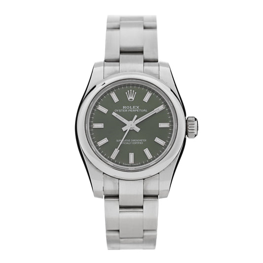 Rolex Stainless Steel 26mm Oyster Perpetual Watch Olive Green 176200