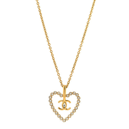 Chanel Crystal CC Heart Necklace Gold