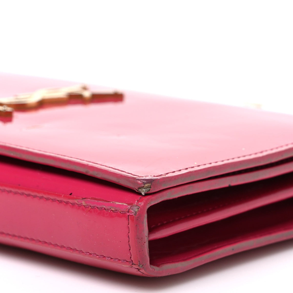 Saint Laurent Patent Calfskin Monogram Kate Wallet On Chain Fresh Fuxia