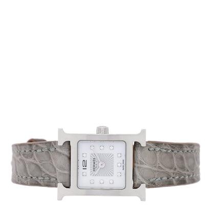 Hermes Stainless Steel Diamond 17.2mm Heure H Watch Gris Perle