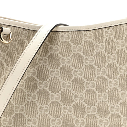 Gucci GG Supreme Monogram Medium Emblem Bucket Bag Beige White