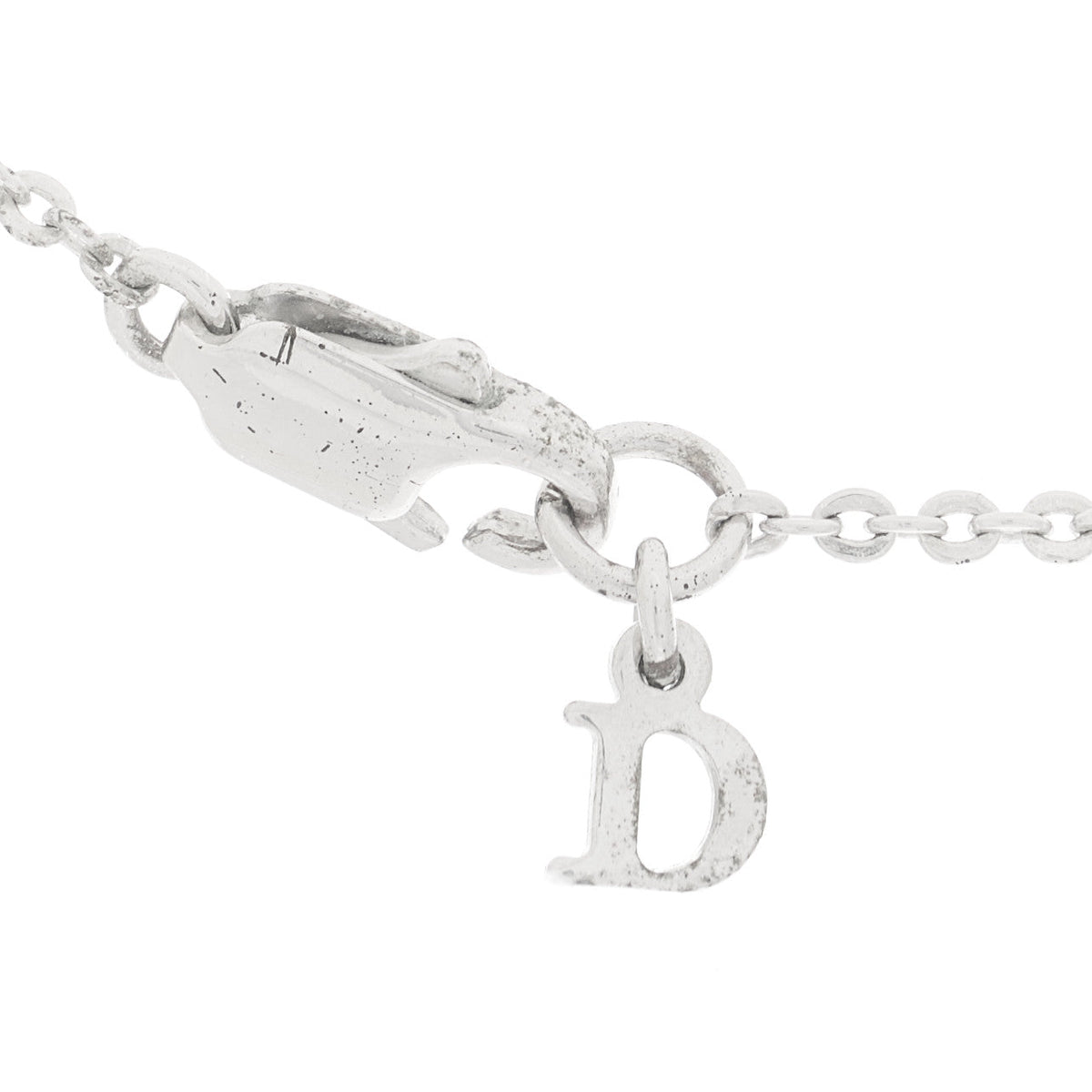 Christian Dior Metal Crystal Logo Choker Necklace Silver