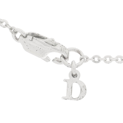 Christian Dior Metal Crystal Logo Choker Necklace Silver