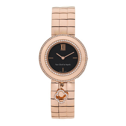 Van Cleef & Arpels 18K Rose Gold Diamond 32mm Charms Watch Black
