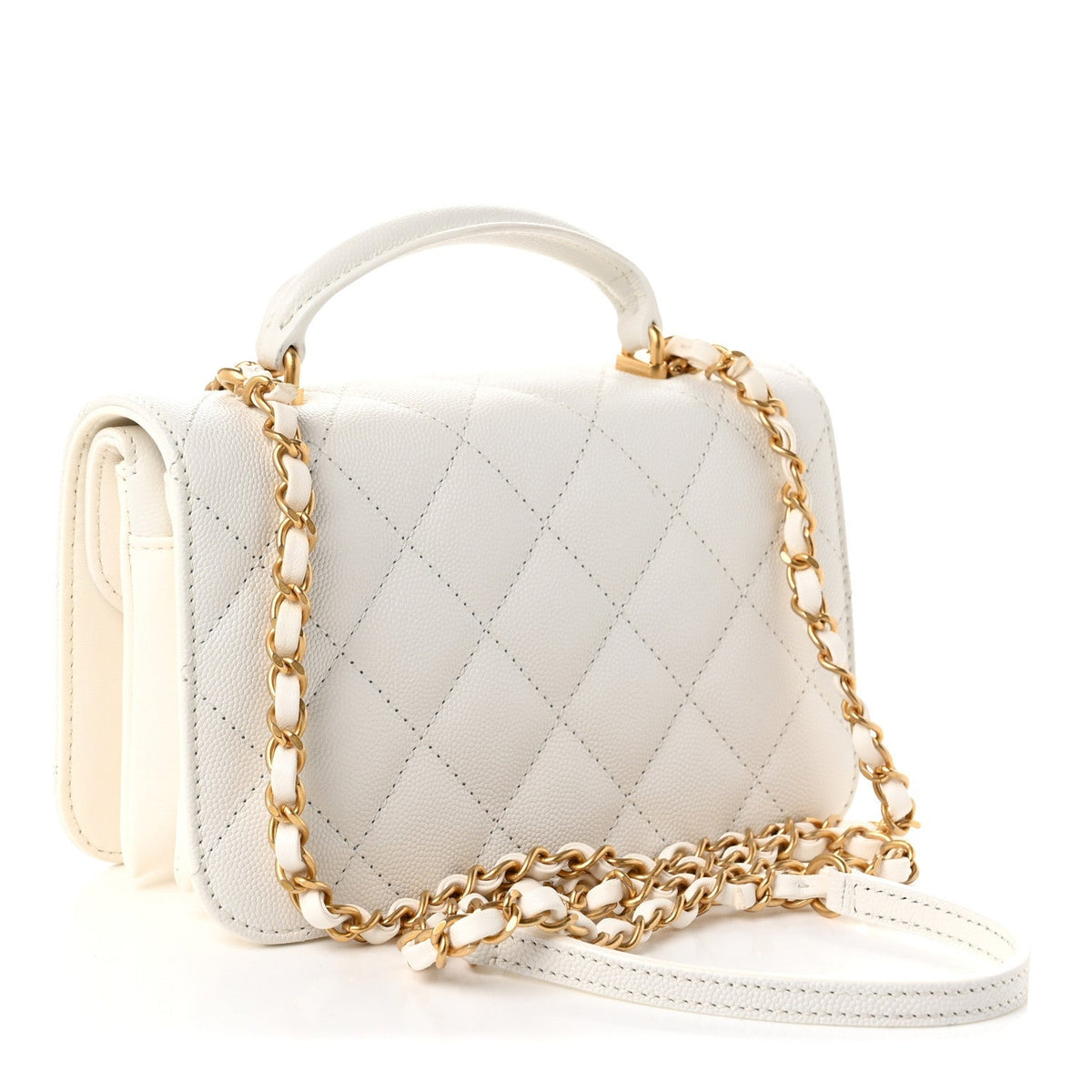 Chanel Caviar Quilted Mini Top Handle Flap White