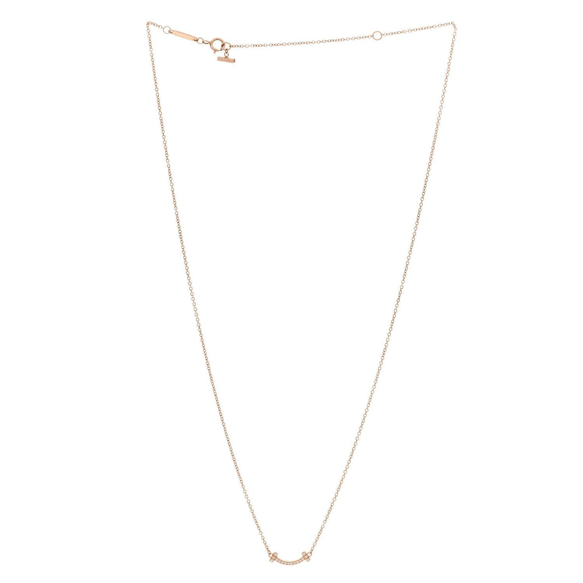 Tiffany 18K Rose Gold Diamond Mini T Smile Pendant Necklace