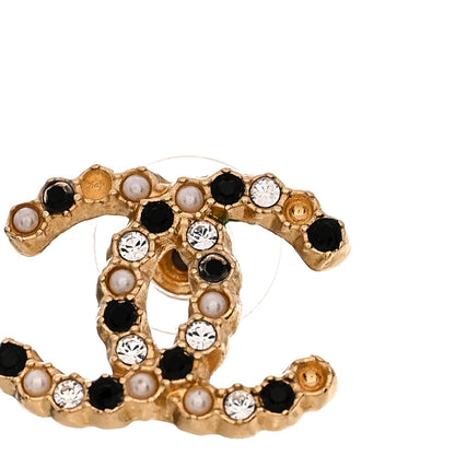 Chanel Resin Pearl Crystal CC Earrings Gold Black