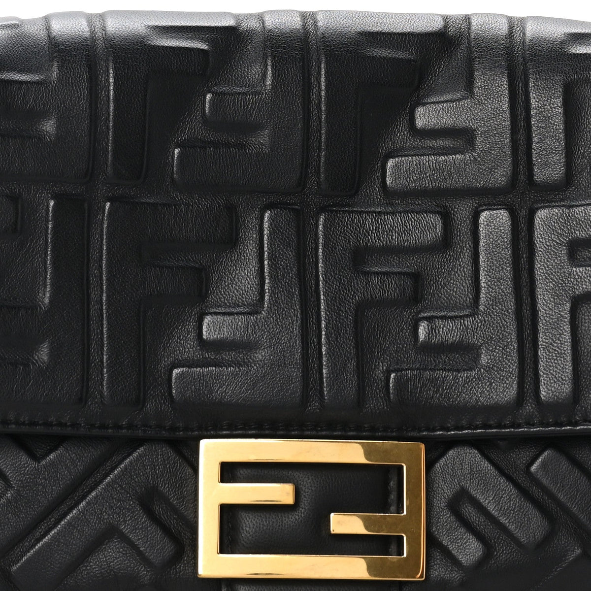 Fendi Nappa FF 1974 Embossed Baguette Black