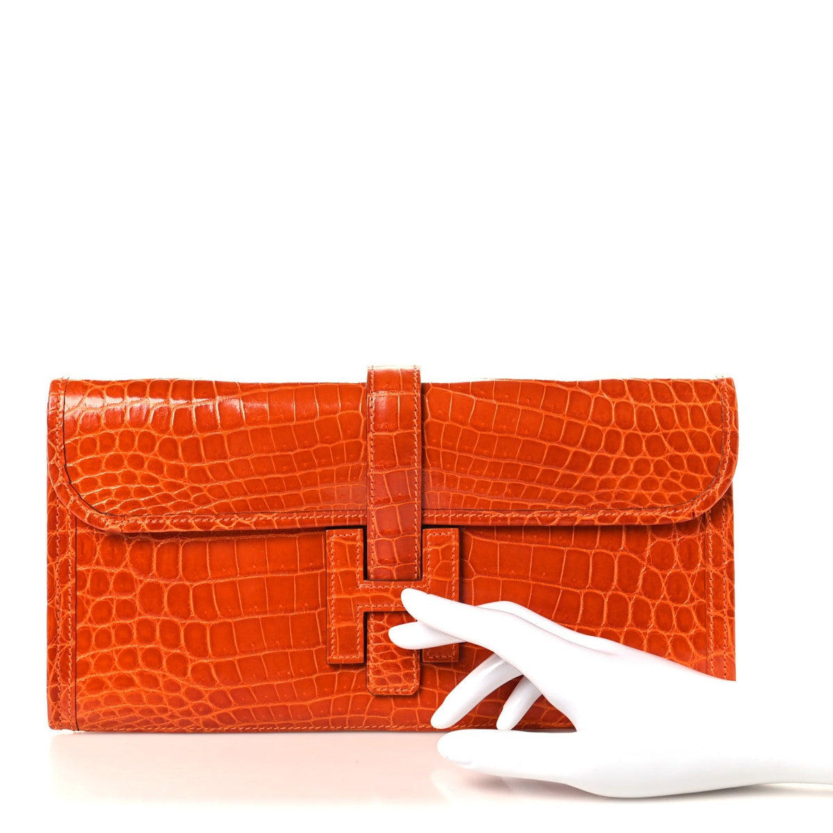 Hermes Shiny Niloticus Crocodile Jige Elan 29 Clutch Bougainvillea