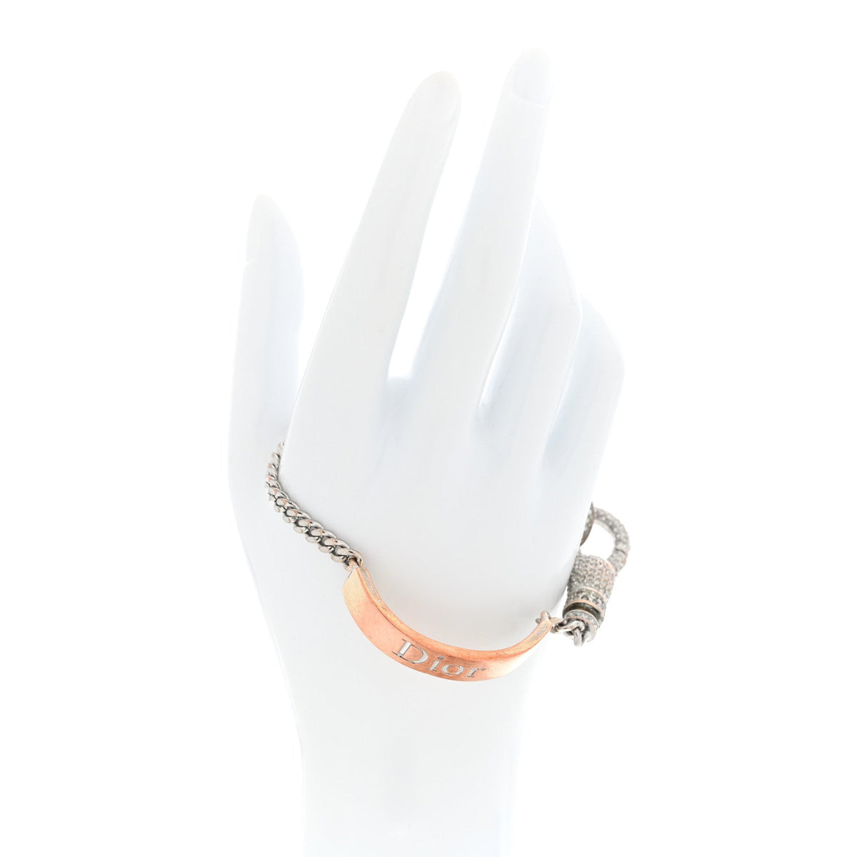 Christian Dior Crystal Logo ID Chain Bracelet Silver