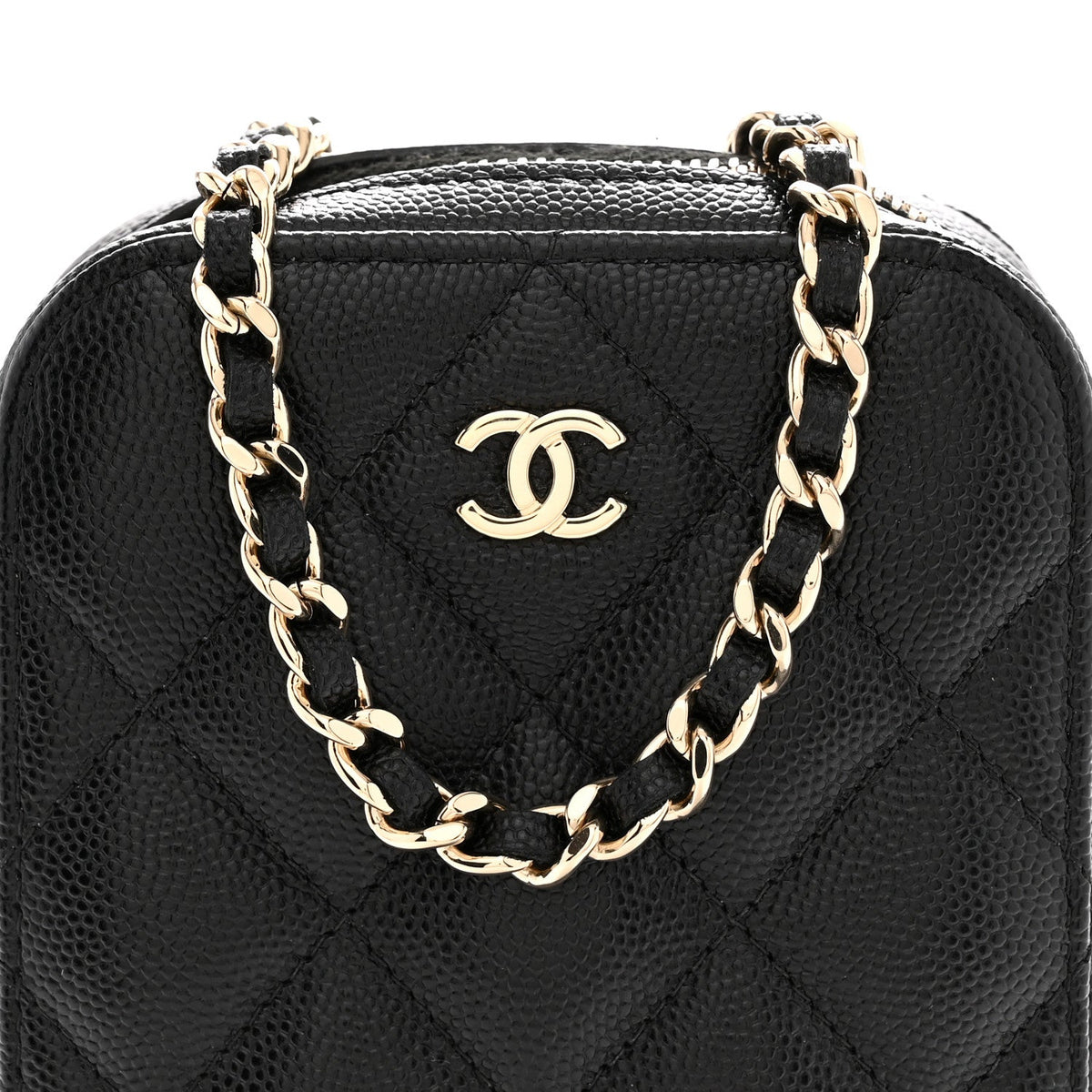 Chanel Caviar Quilted Phone Holder Wallet On Chain WOC Black