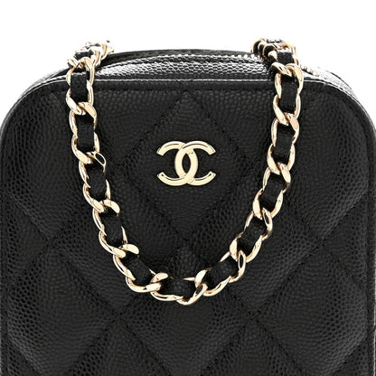 Chanel Caviar Quilted Phone Holder Wallet On Chain WOC Black