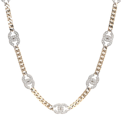 Chanel Crystal Chain CC Link Necklace Gold Silver