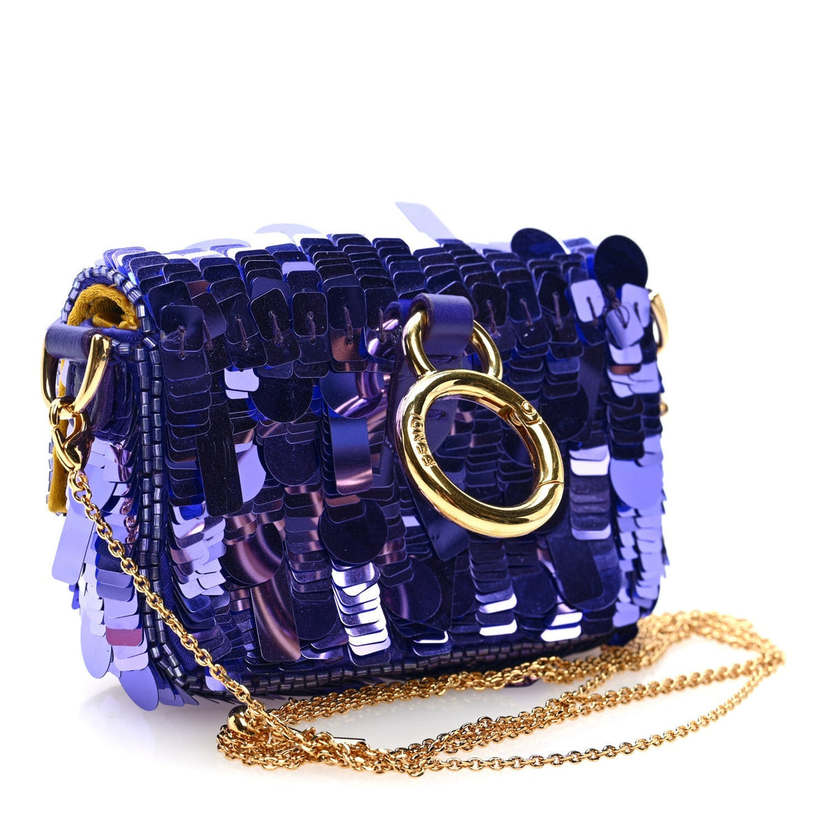Fendi Sequin Paillettes Shiny Nappa Sex and the City Nano Maxi Buckle Baguette Charm Viola Purple