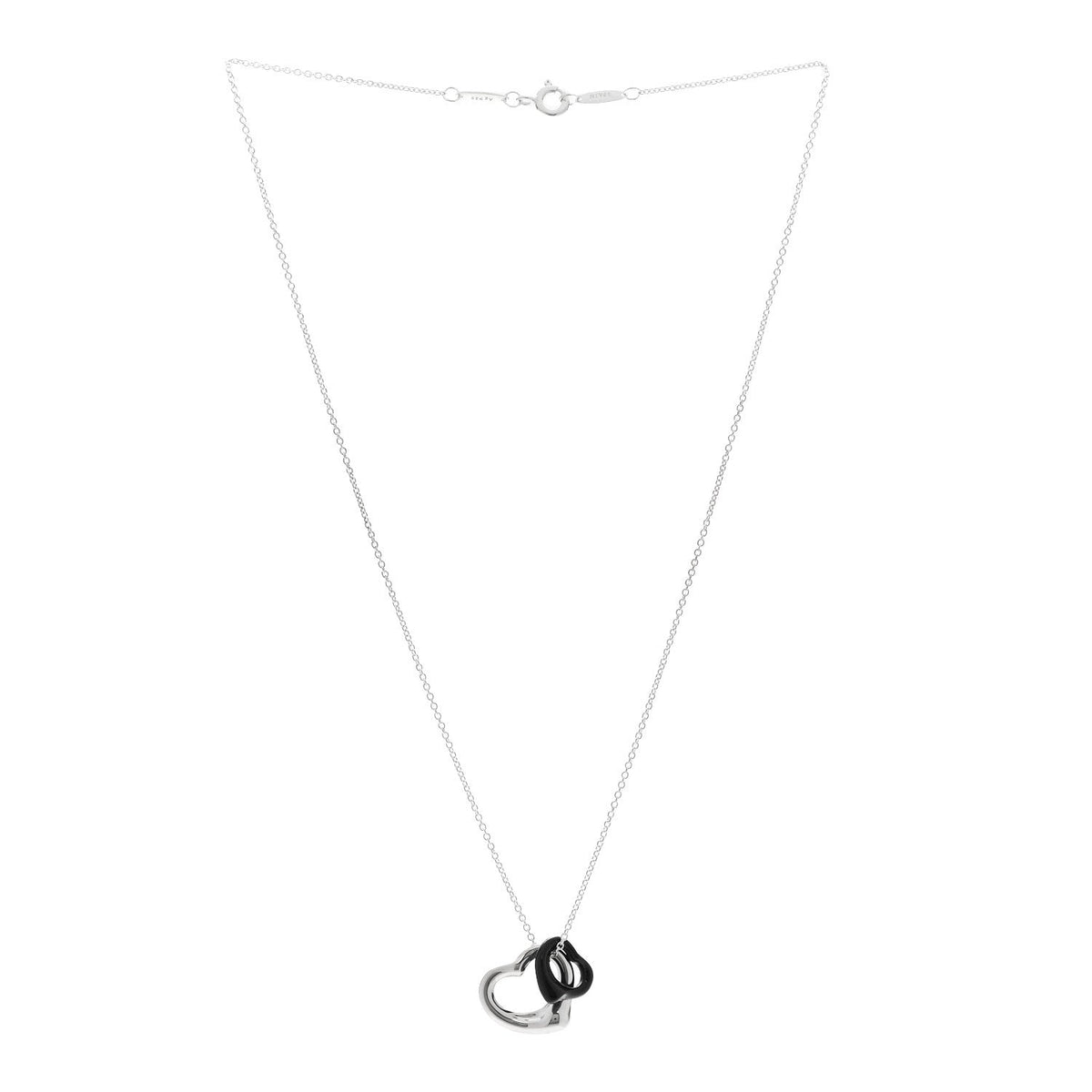 Tiffany Sterling Silver Black Jade Elsa Peretti Open Heart Pendant Necklace