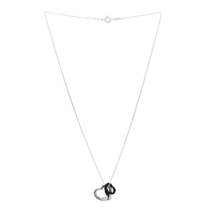 Tiffany Sterling Silver Black Jade Elsa Peretti Open Heart Pendant Necklace