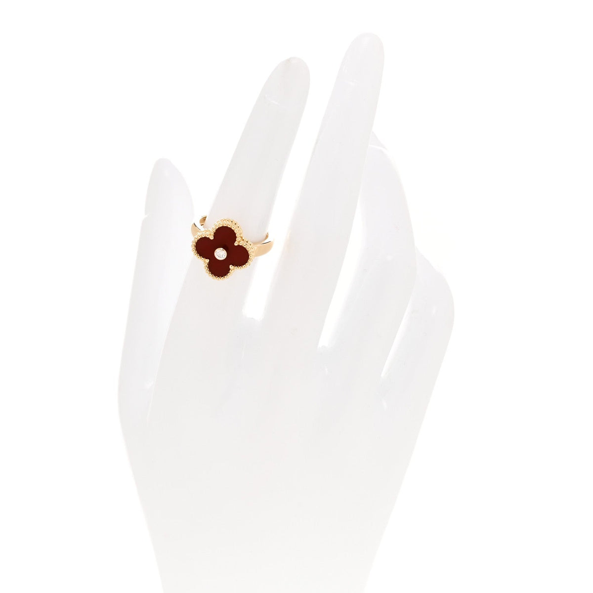 Van Cleef & Arpels 18K Yellow Gold Diamond Carnelian Vintage Alhambra Ring 52 6