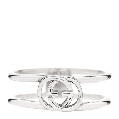 Gucci Sterling Silver 6mm Interlocking G Open Band Ring 50 5.25