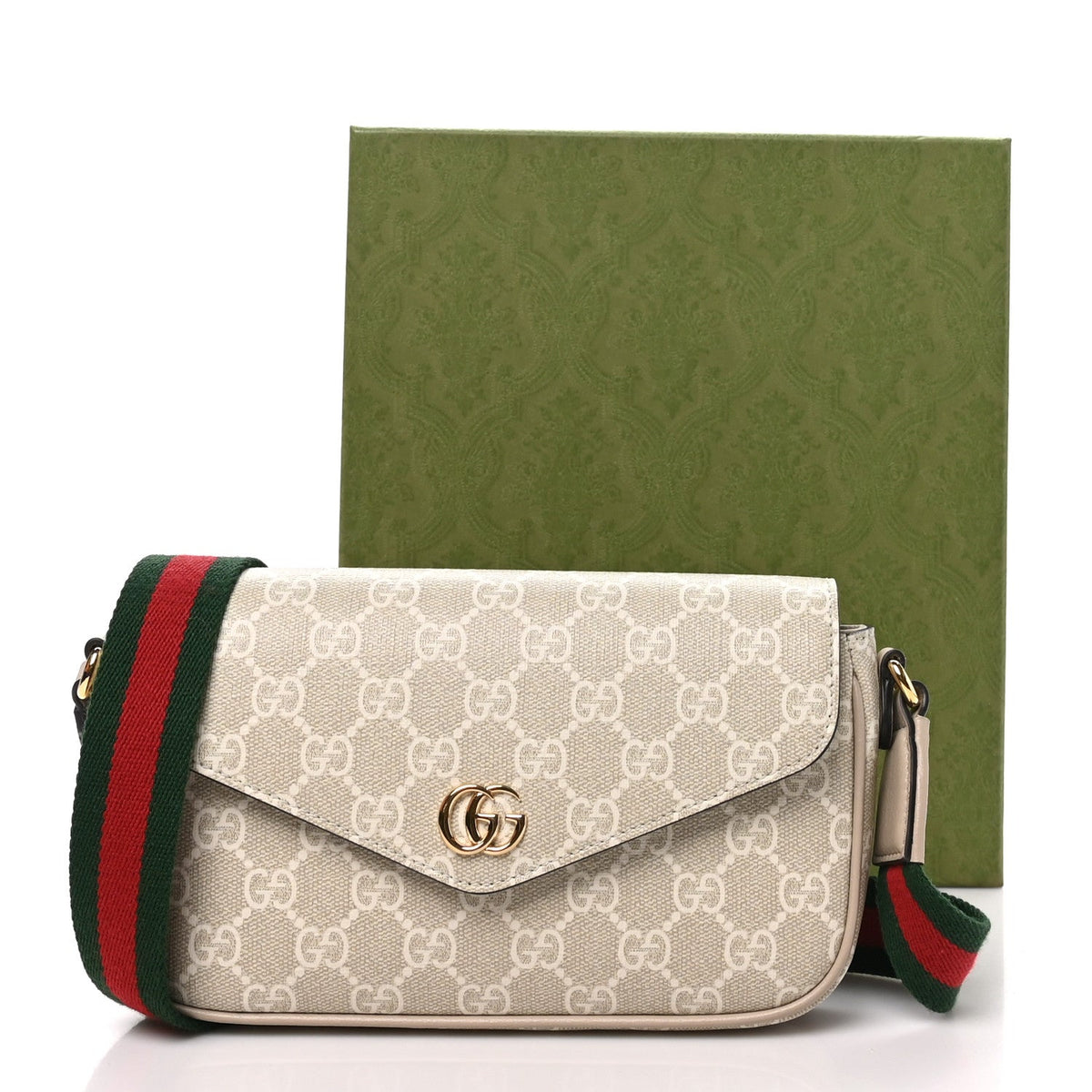 Gucci GG Supreme Calfskin Mini Ophidia Shoulder Bag Beige White
