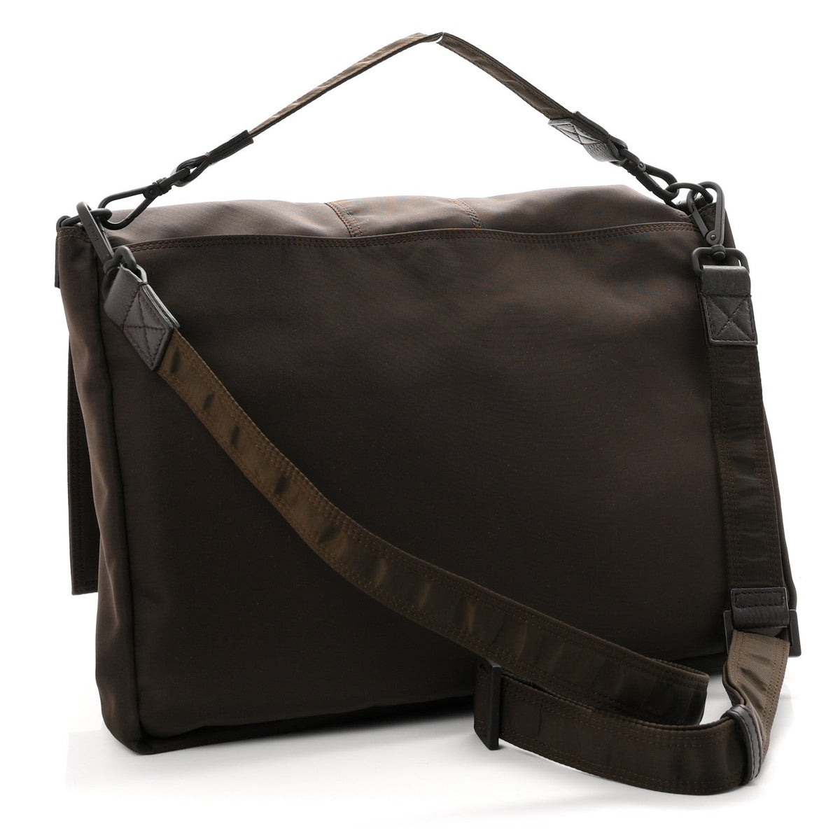 Fendi Econyl Nylon Cuoio Romano Large Baguette Messenger Bag Ebano