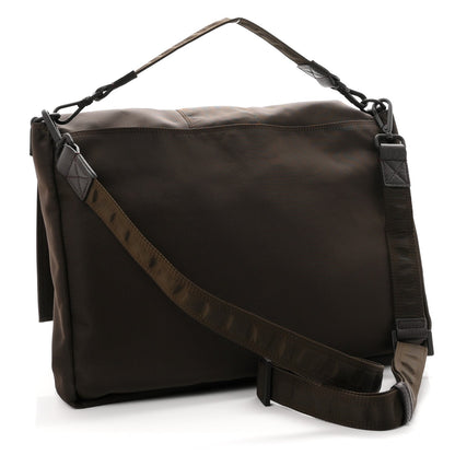 Fendi Econyl Nylon Cuoio Romano Large Baguette Messenger Bag Ebano