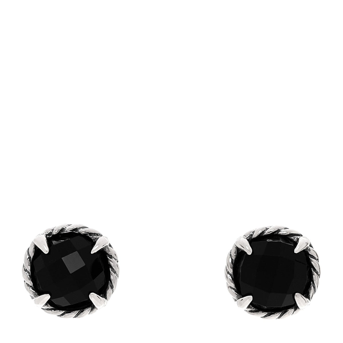 David Yurman Sterling Silver 14K Gold Black Onyx 8mm Chatelaine Earrings