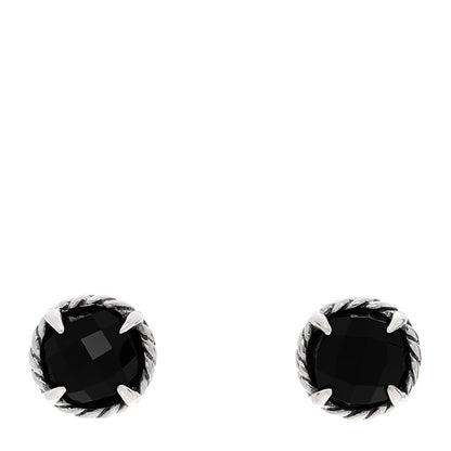 David Yurman Sterling Silver 14K Gold Black Onyx 8mm Chatelaine Earrings