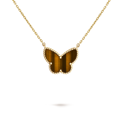 18K Yellow Gold Tiger Eye VCA Lucky Alhambra Butterfly Pendant