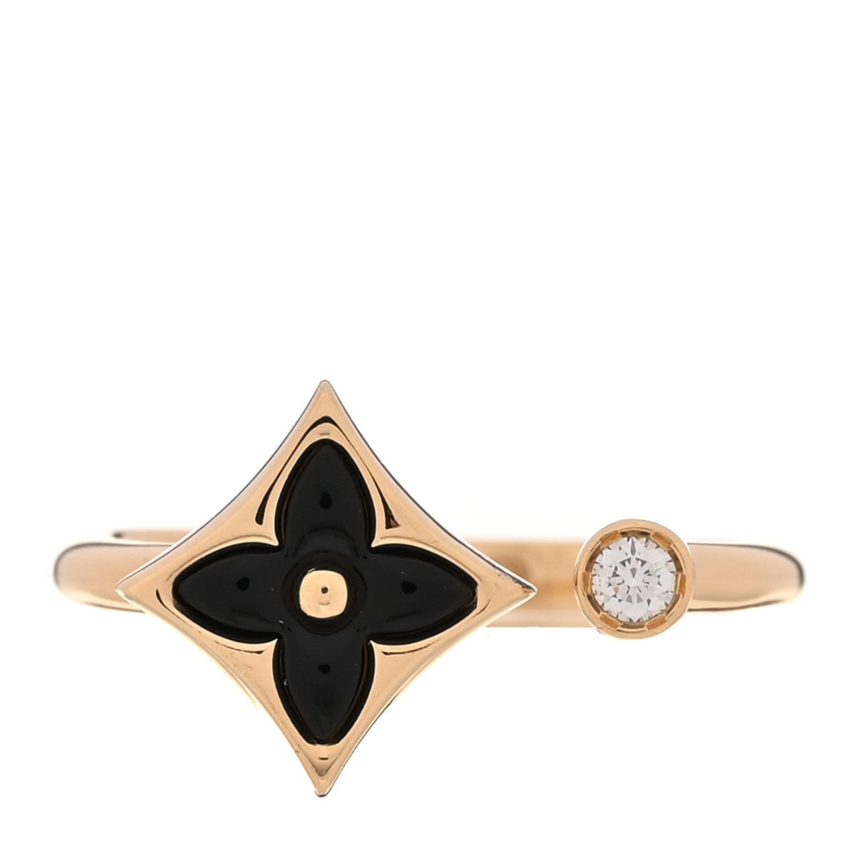 Louis Vuitton 18K Yellow Gold Diamond Onyx Blossom Ring 54 7