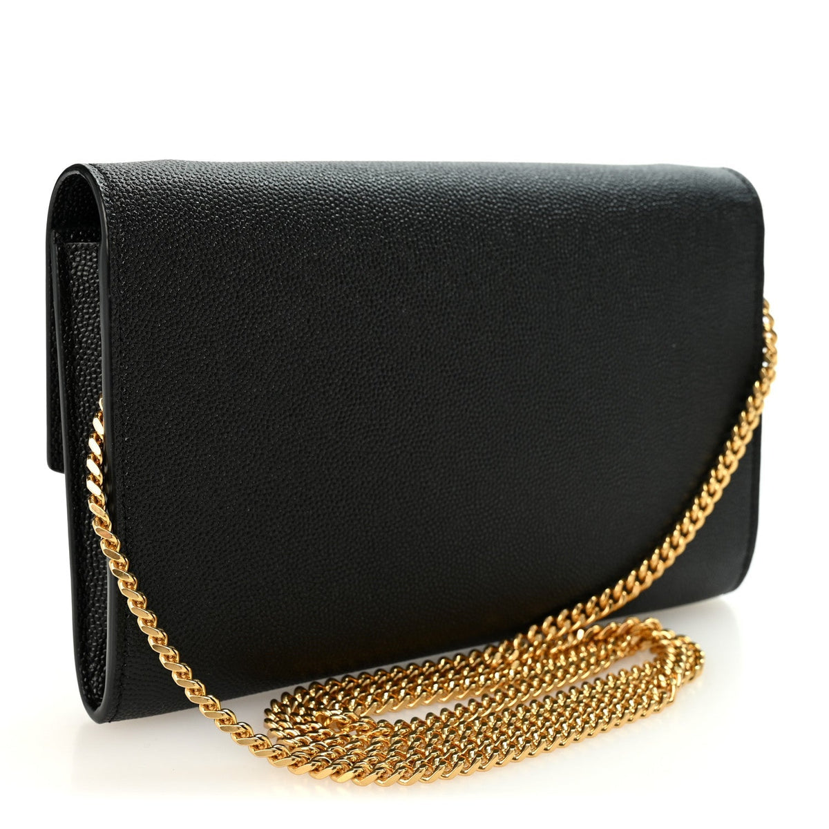 Saint Laurent Grain de Poudre Uptown Chain Wallet Black
