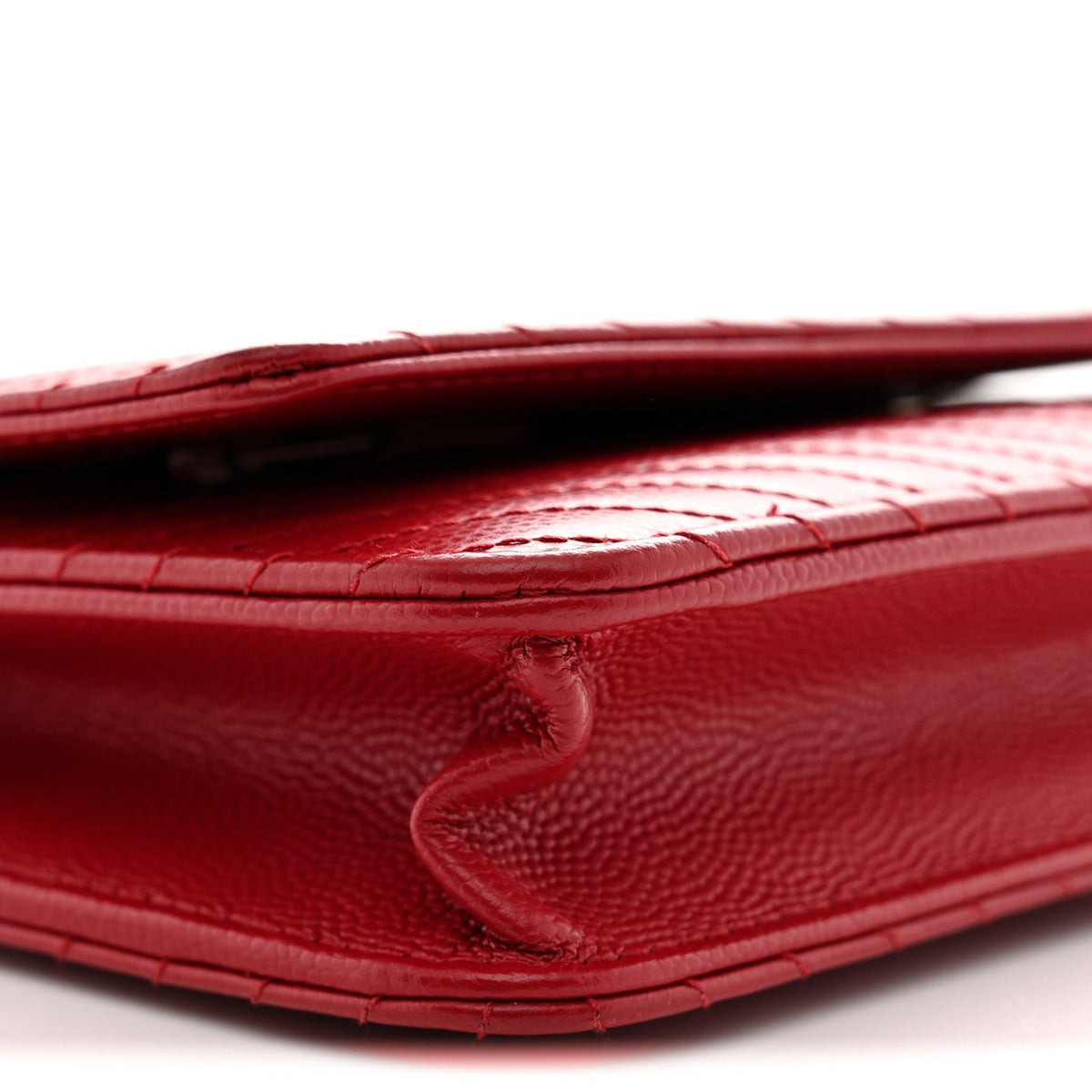 Chanel Caviar Chevron Quilted Wallet On Chain WOC Dark Red