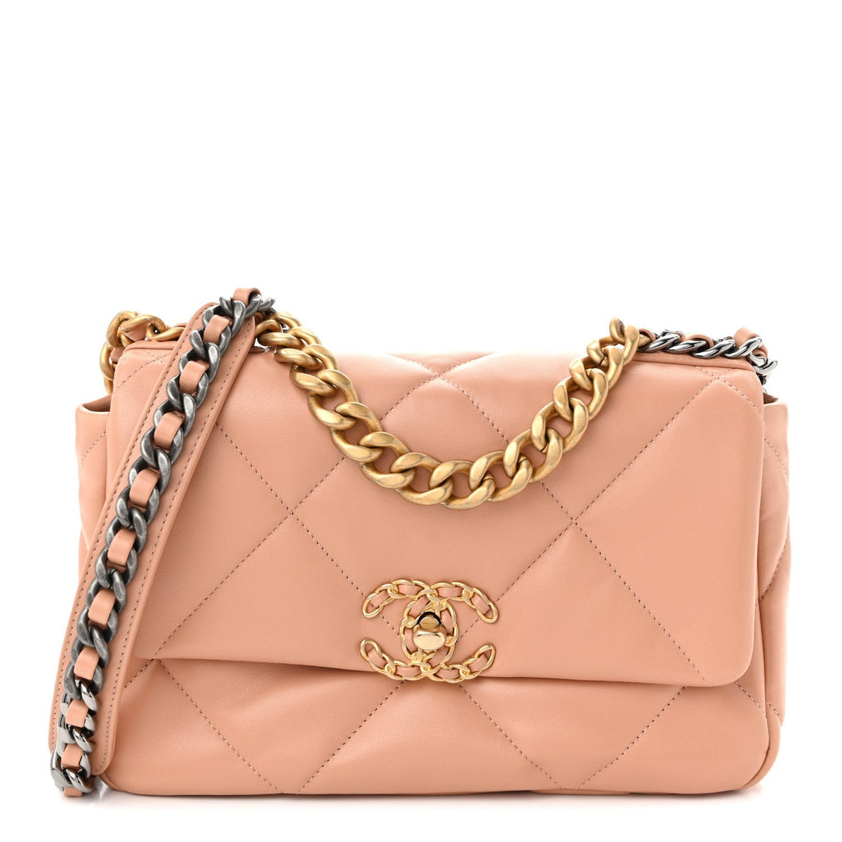 Chanel Lambskin Quilted Medium Chanel 19 Flap Beige