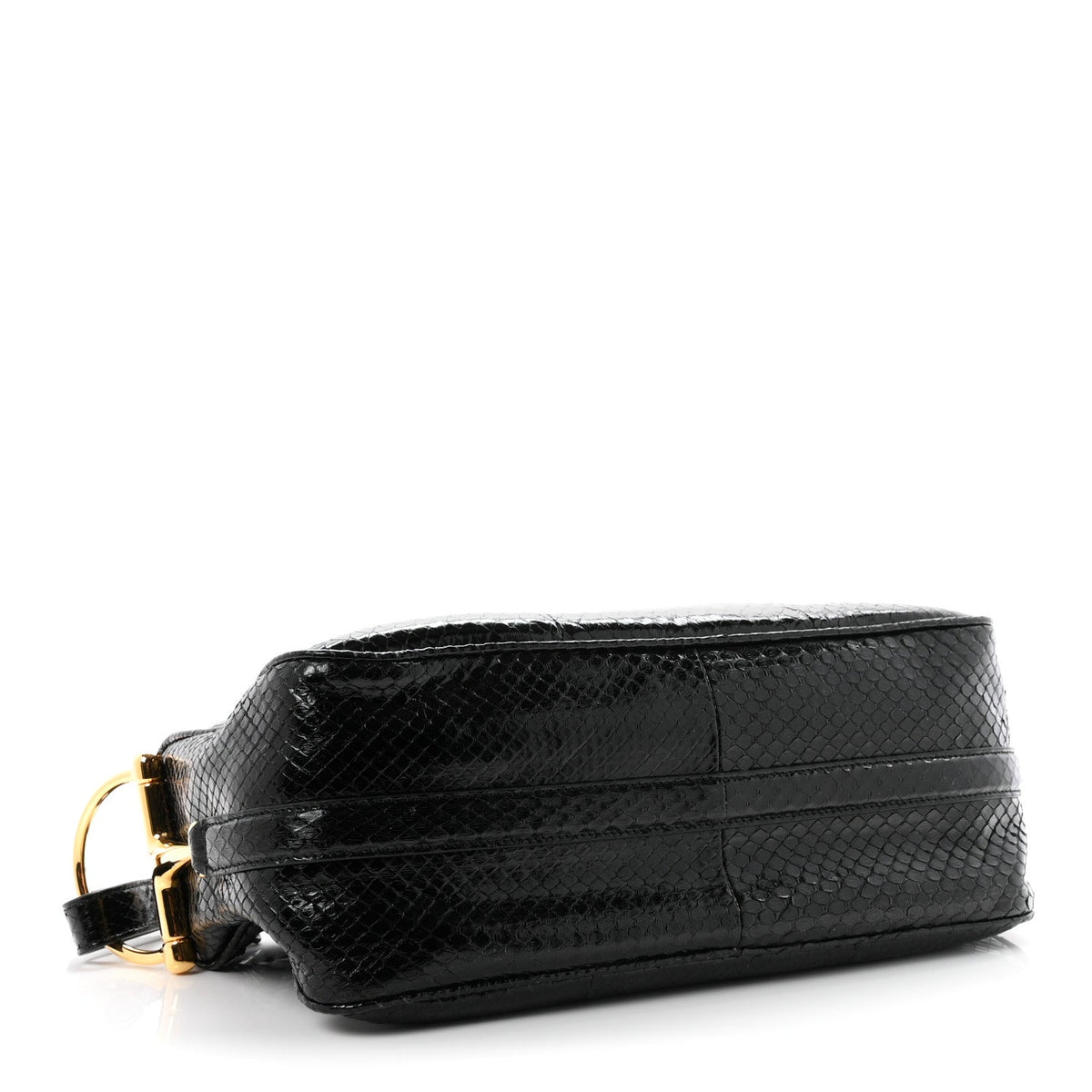 Gucci Snakeskin Half Horsebit Medium Shoulder Bag Black