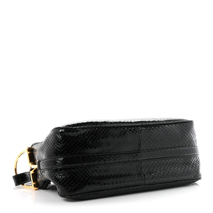Gucci Snakeskin Half Horsebit Medium Shoulder Bag Black