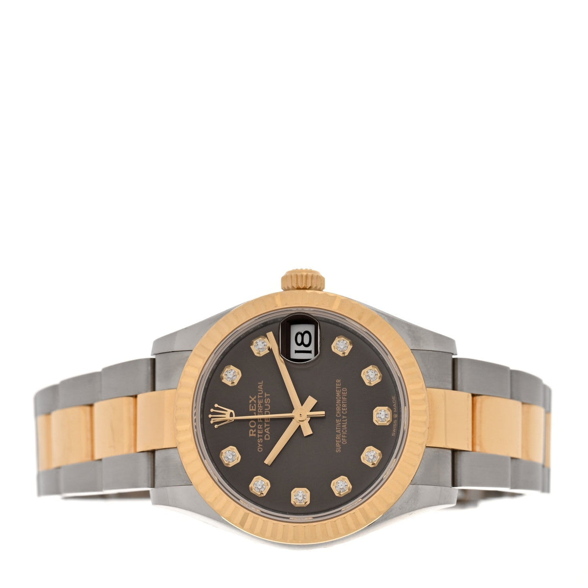 Rolex Stainless Steel 18K Yellow Gold 31mm Datejust Watch Dark Grey 278273