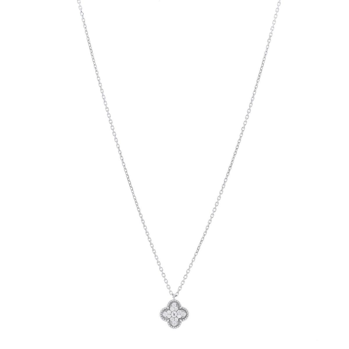 Van Cleef & Arpels 18K White Gold Diamond Sweet Alhambra Pendant Necklace