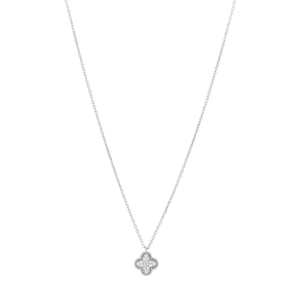Van Cleef & Arpels 18K White Gold Diamond Sweet Alhambra Pendant Necklace