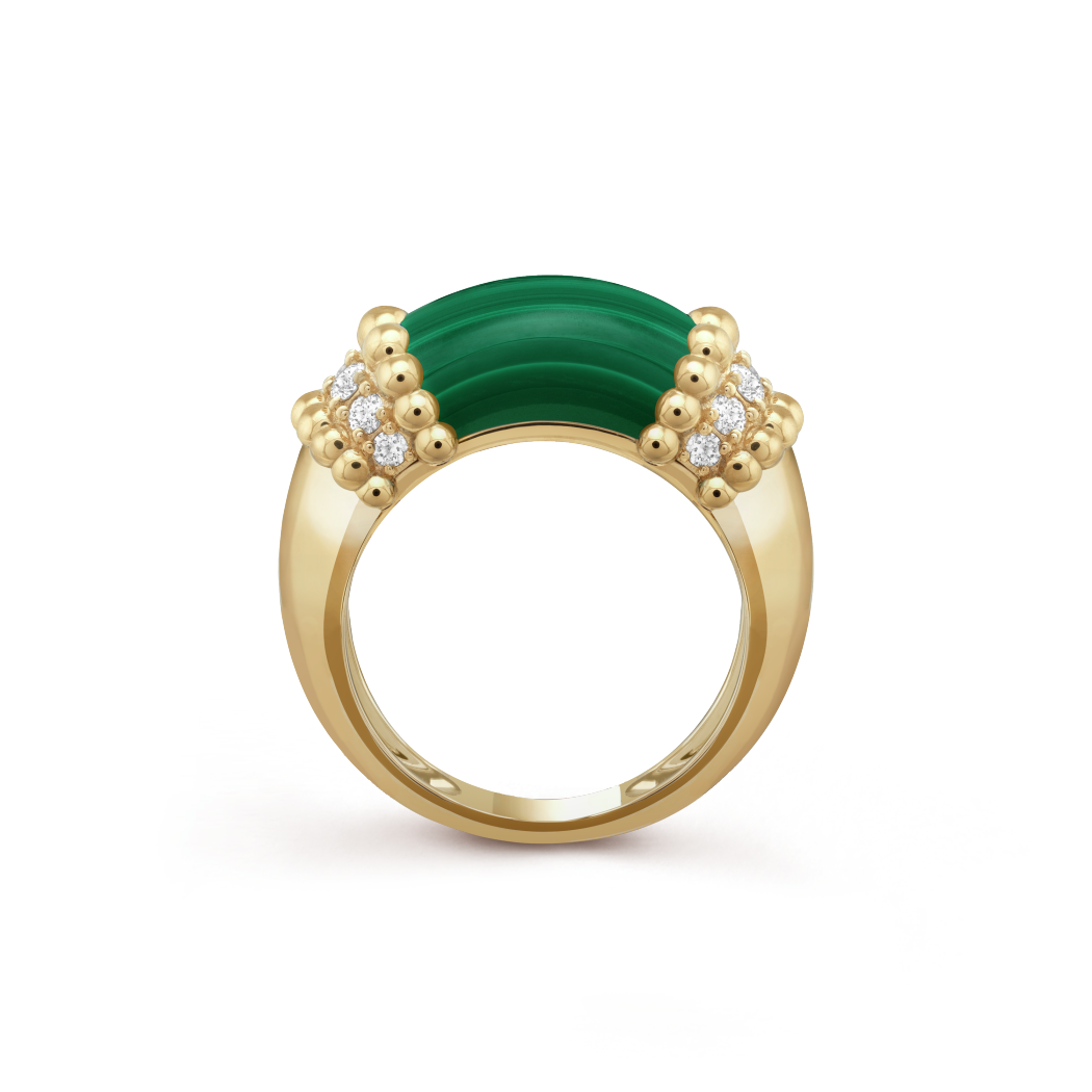 18K Yellow Gold Diamond Malachite VCA Perlée Couleurs Ring