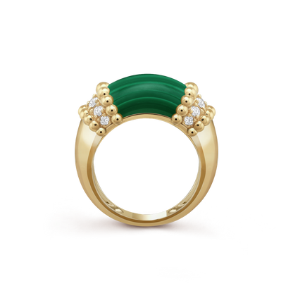 18K Yellow Gold Diamond Malachite VCA Perlée Couleurs Ring