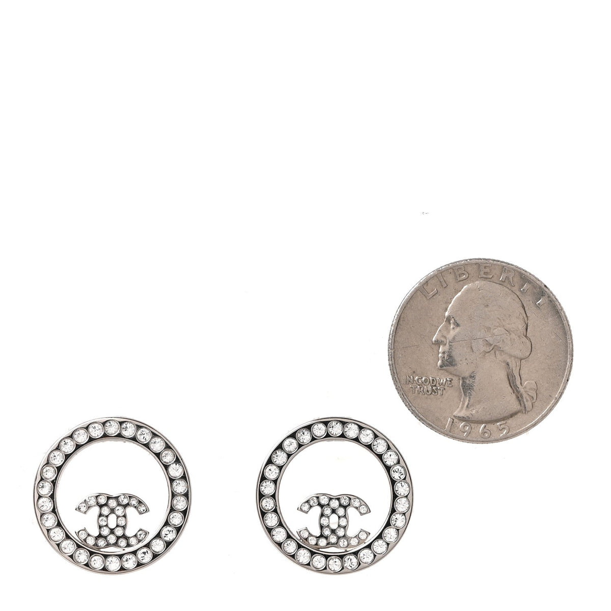 Chanel Crystal CC Round Earrings Silver